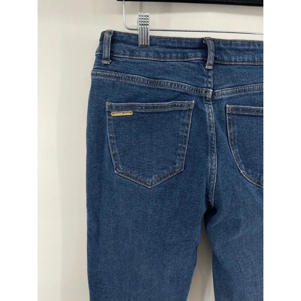 Michael Kors Womens Size 8 Blue Denim Cropped Sailor Jeans Gold Button Pockets